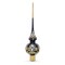 Elegant Black and Gold Filigree Design Glass Christmas Tree Topper 11 Inches